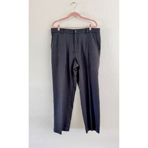Perry Ellis Pinstripe Trousers Mens 34/30 Charcoal Grey Vintage Straight Leg